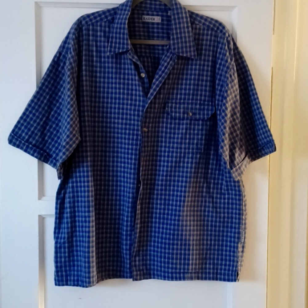 Raider Jean CO Mens Short Sleeve Blue Plaid Shirt Size XL